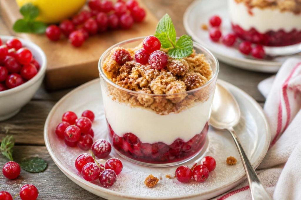 Crème mascarpone groseilles façon crumble facile