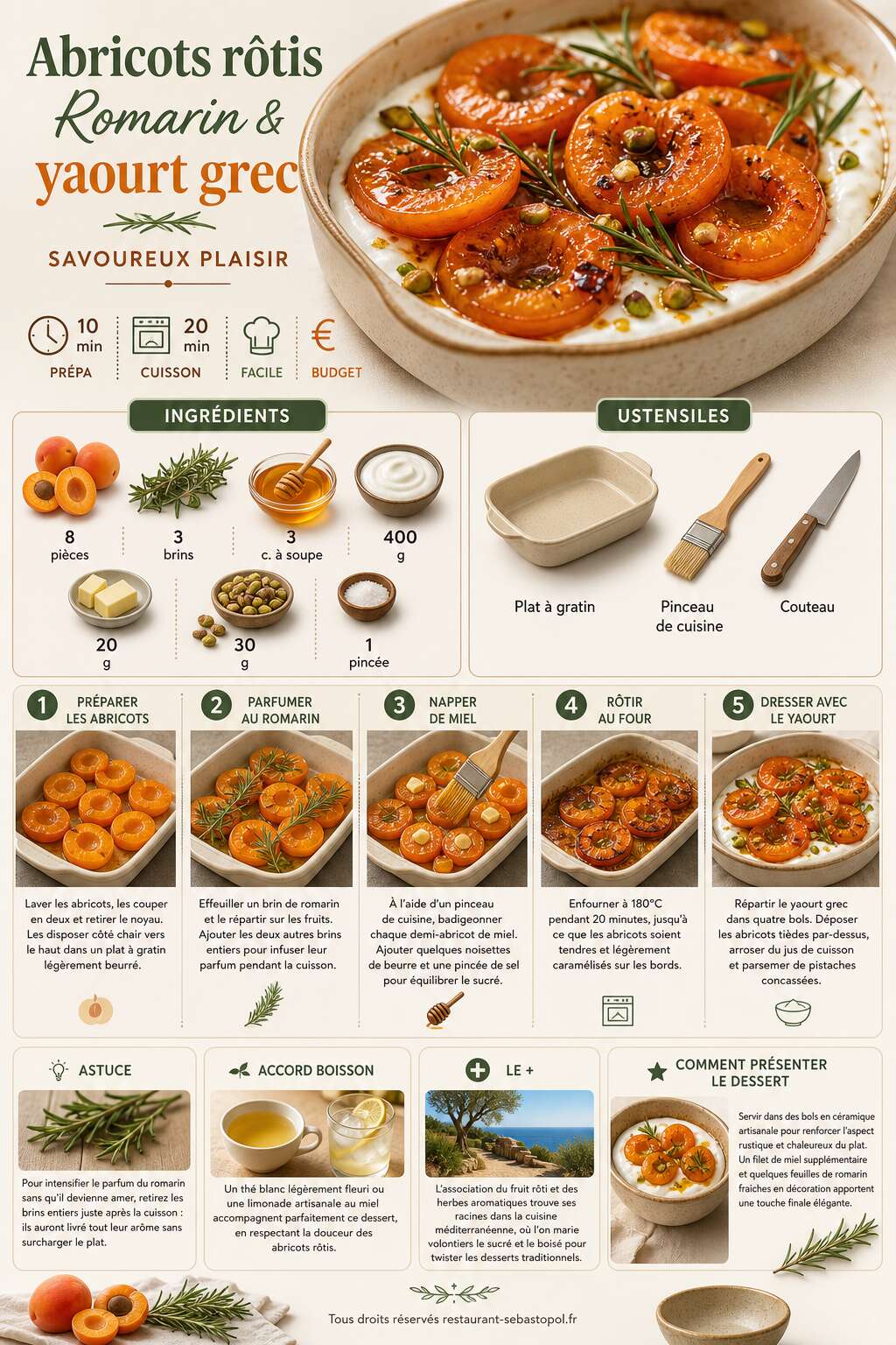 Fiche recette Abricots r&ocirc;tis romarin yaourt grec savoureux plaisir