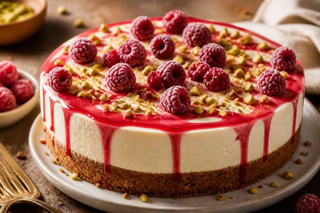 Cheesecake framboise-pistache sans cuisson facile