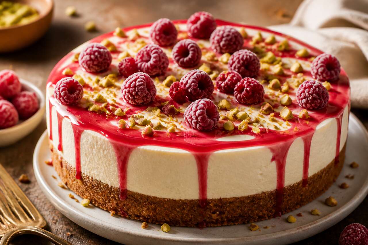 Cheesecake framboise-pistache sans cuisson facile