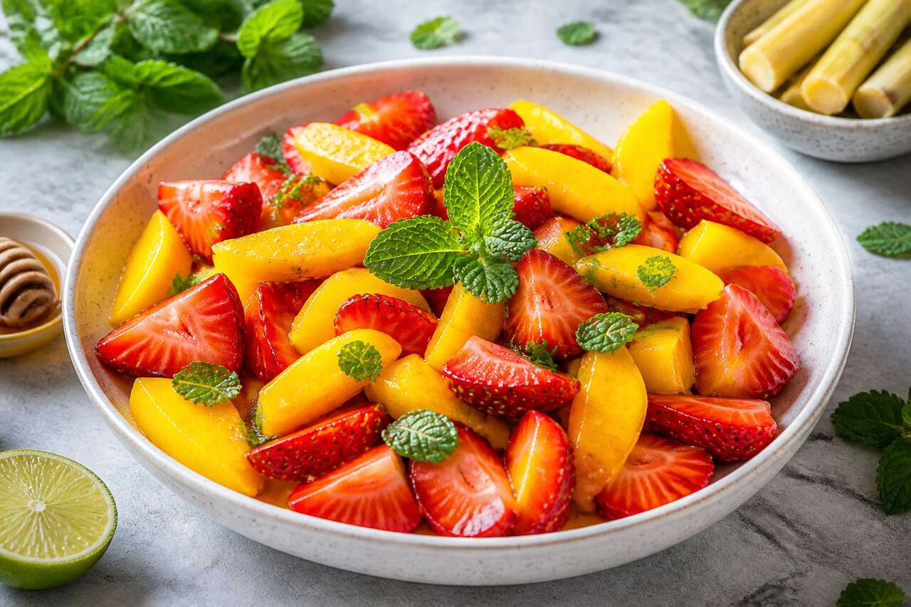 Salade de fraises et mangue : fraîcheur mentholée à savourer