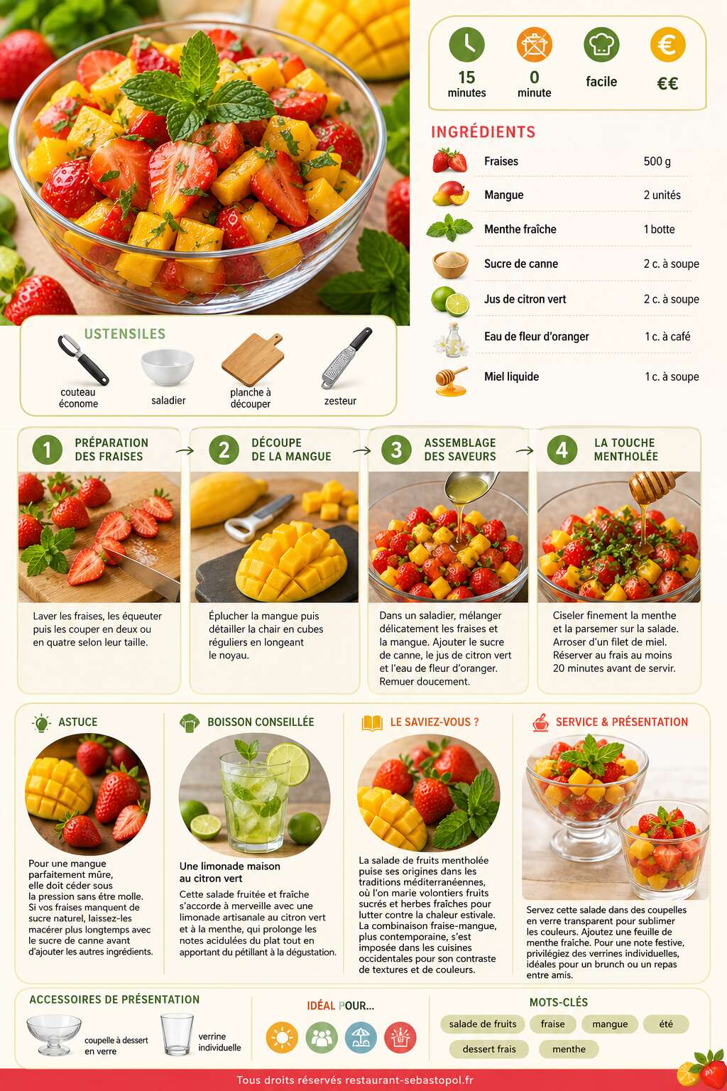 Fiche recette Salade de fraises et mangue : fra&icirc;cheur menthol&eacute;e &agrave; savourer