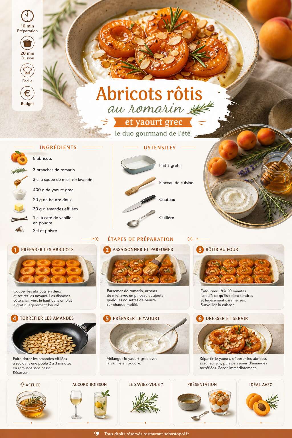 Fiche recette Abricots rôtis au romarin et yaourt grec : le duo gourmand de l'été Fiche recette Abricots rôtis au romarin et yaourt grec : le duo gourmand de l'été
