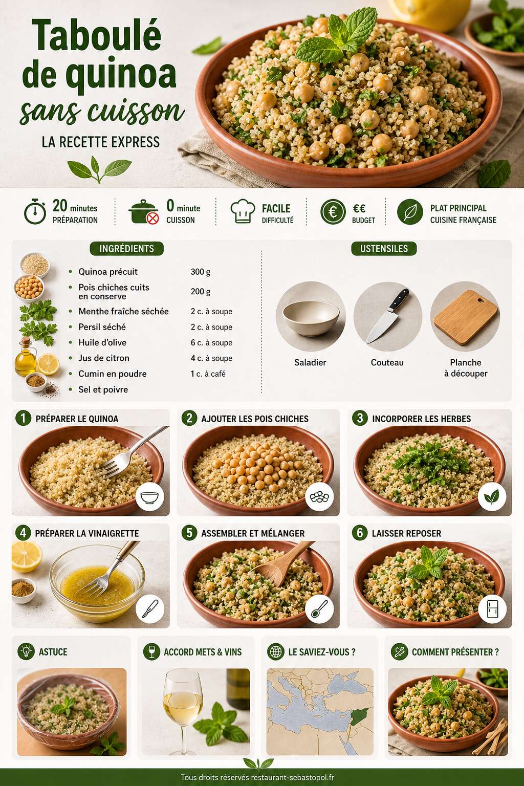 Fiche recette Taboul&eacute; de quinoa sans cuisson : la recette express