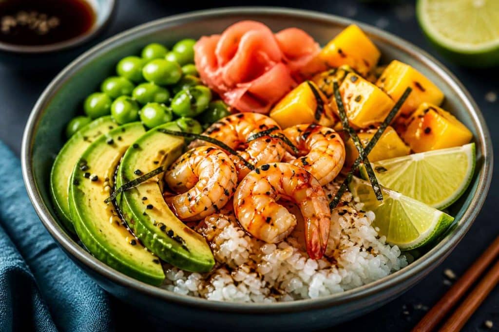 Poke bowl crevettes mangue avocat à savourer absolument