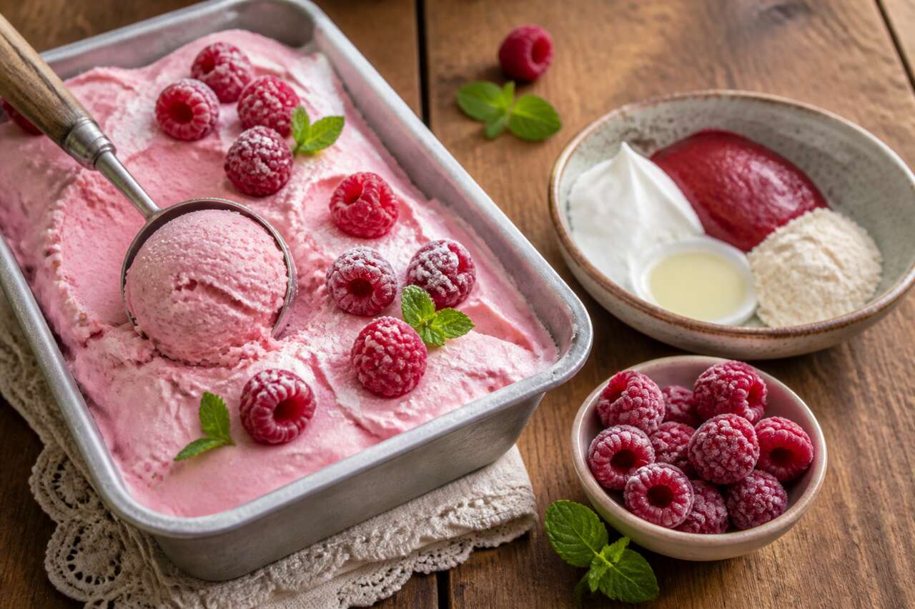Glace framboises maison simple et délicieuse