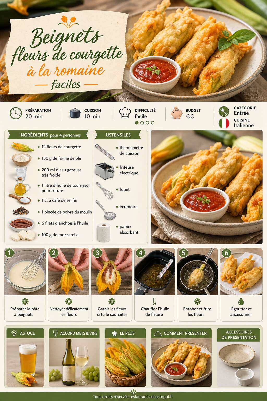 Fiche recette Beignets fleurs de courgette à la romaine faciles Fiche recette Beignets fleurs de courgette à la romaine faciles