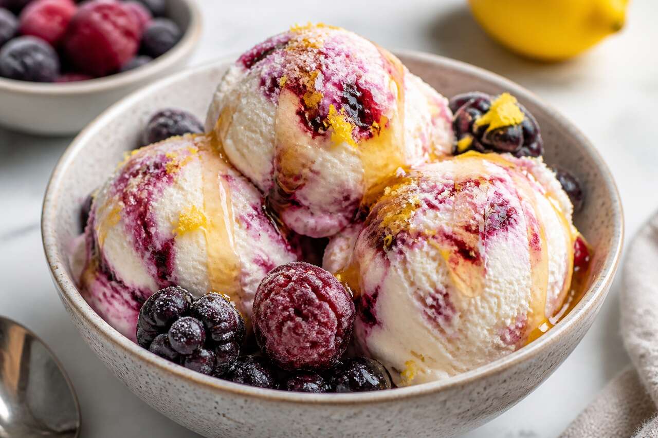 Glace maison au yaourt grec et fruits rouges