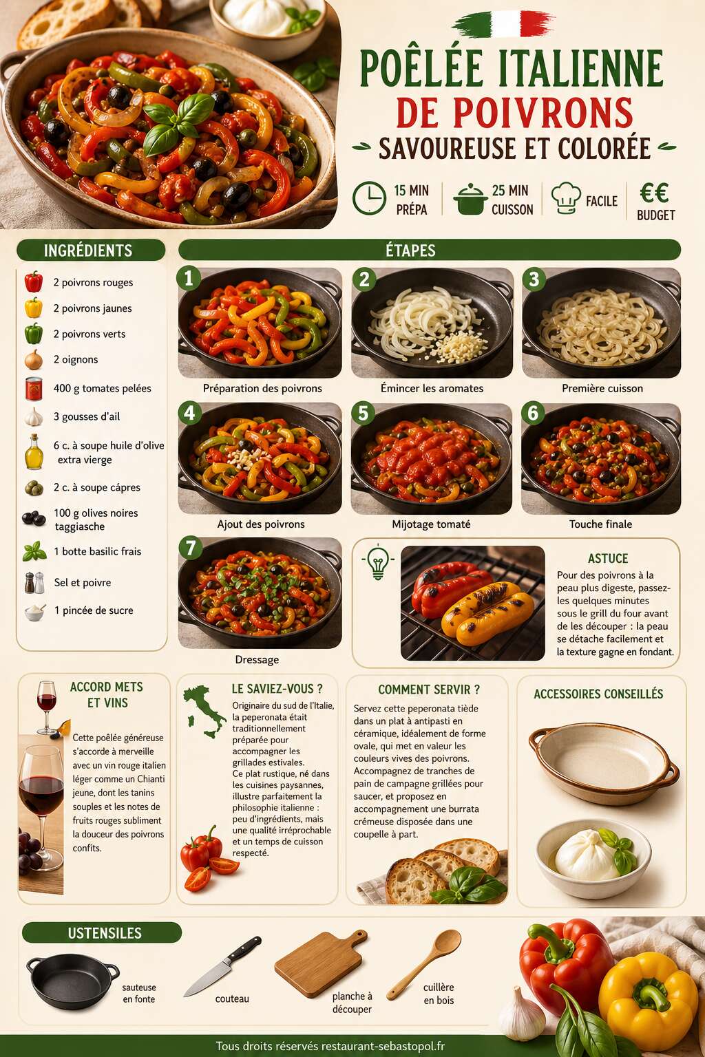 Fiche recette Poêlée italienne de poivrons savoureuse et colorée Fiche recette Poêlée italienne de poivrons savoureuse et colorée