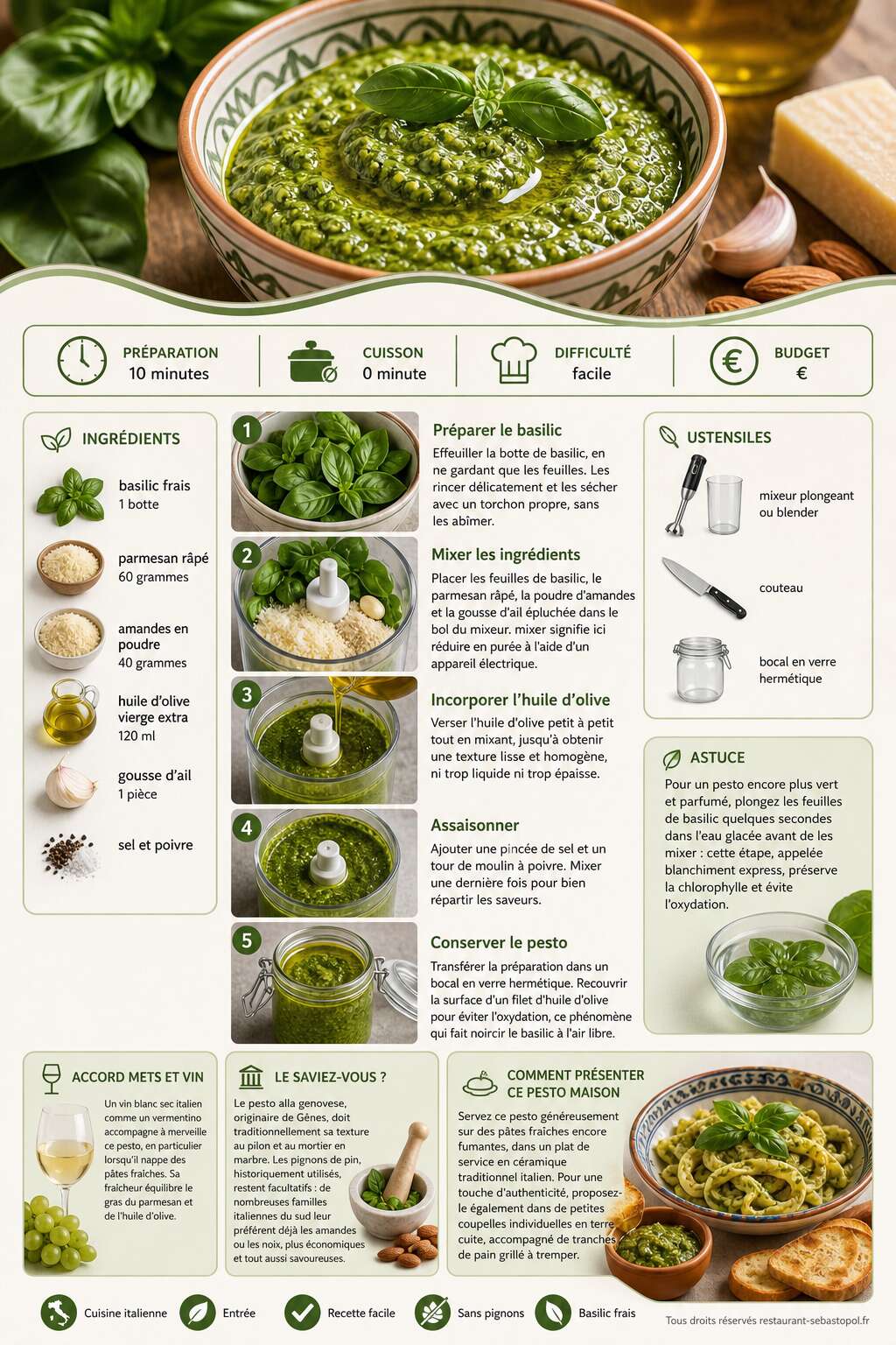 Fiche recette Pesto au basilic maison : la recette facile sans pignons Fiche recette Pesto au basilic maison : la recette facile sans pignons