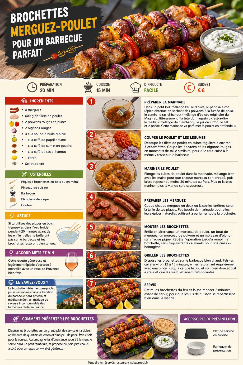 Fiche recette Brochettes merguez-poulet pour un barbecue parfait