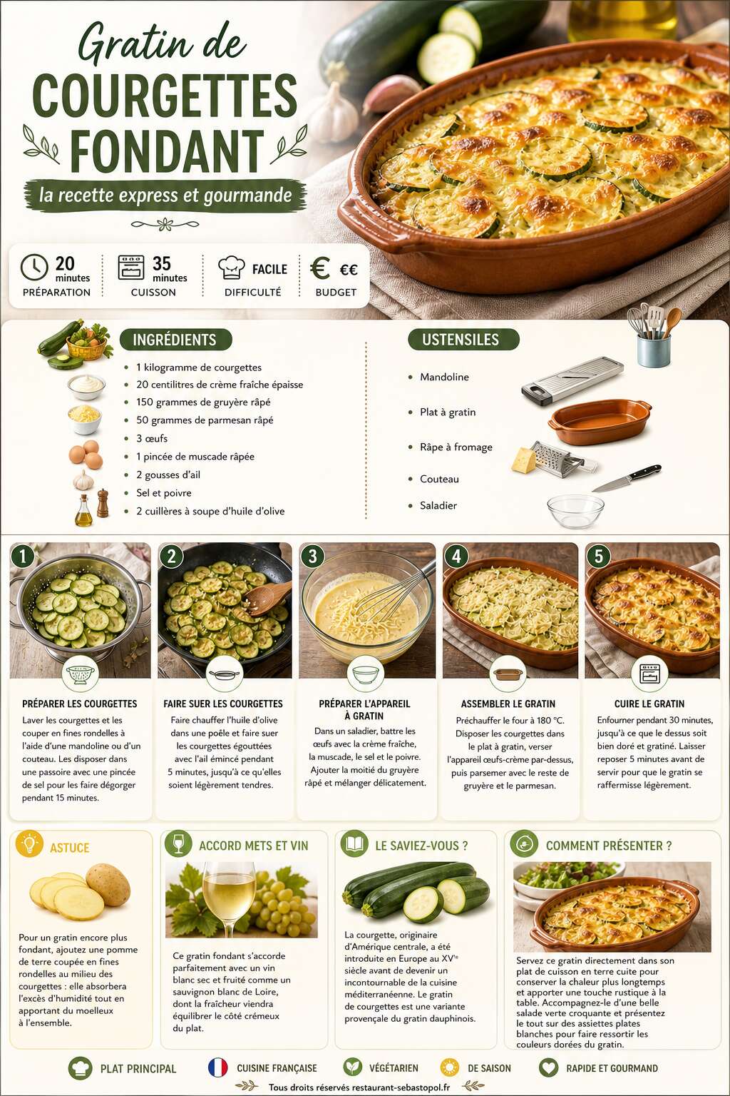 Fiche recette Gratin de courgettes fondant : la recette express et gourmande Fiche recette Gratin de courgettes fondant : la recette express et gourmande