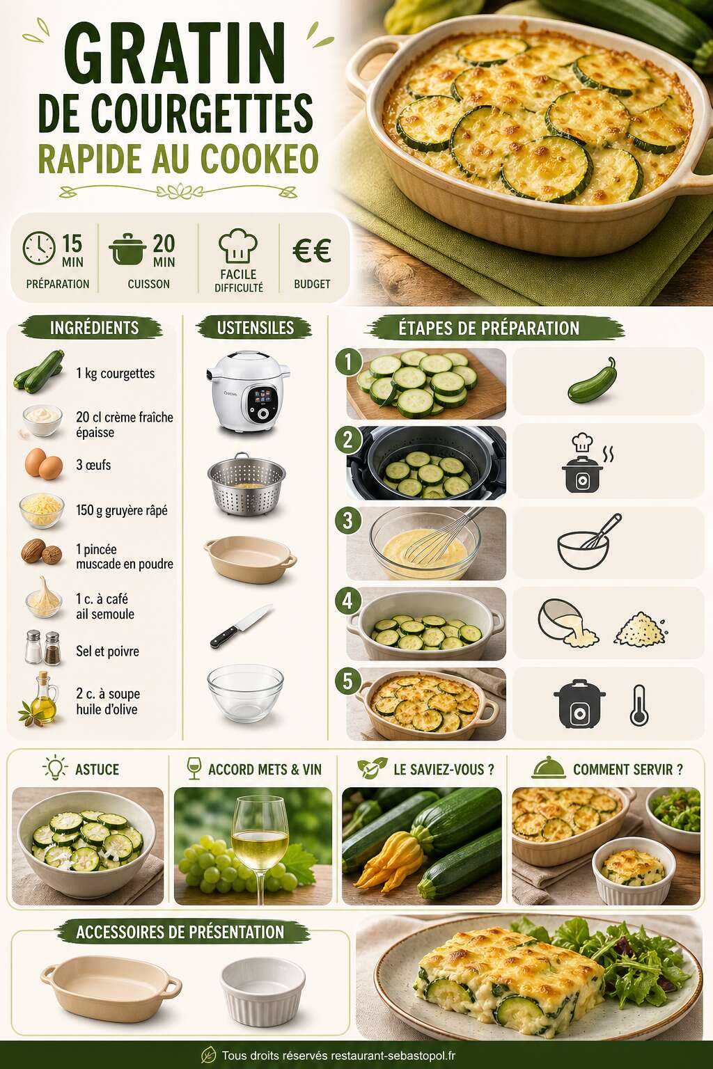 Fiche recette Gratin de courgettes rapide au Cookeo Fiche recette Gratin de courgettes rapide au Cookeo