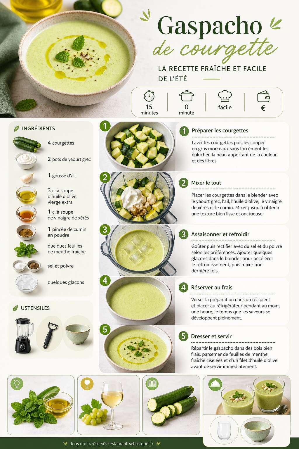 Fiche recette Gaspacho de courgette : la recette fraîche et facile de l'été Fiche recette Gaspacho de courgette : la recette fraîche et facile de l'été