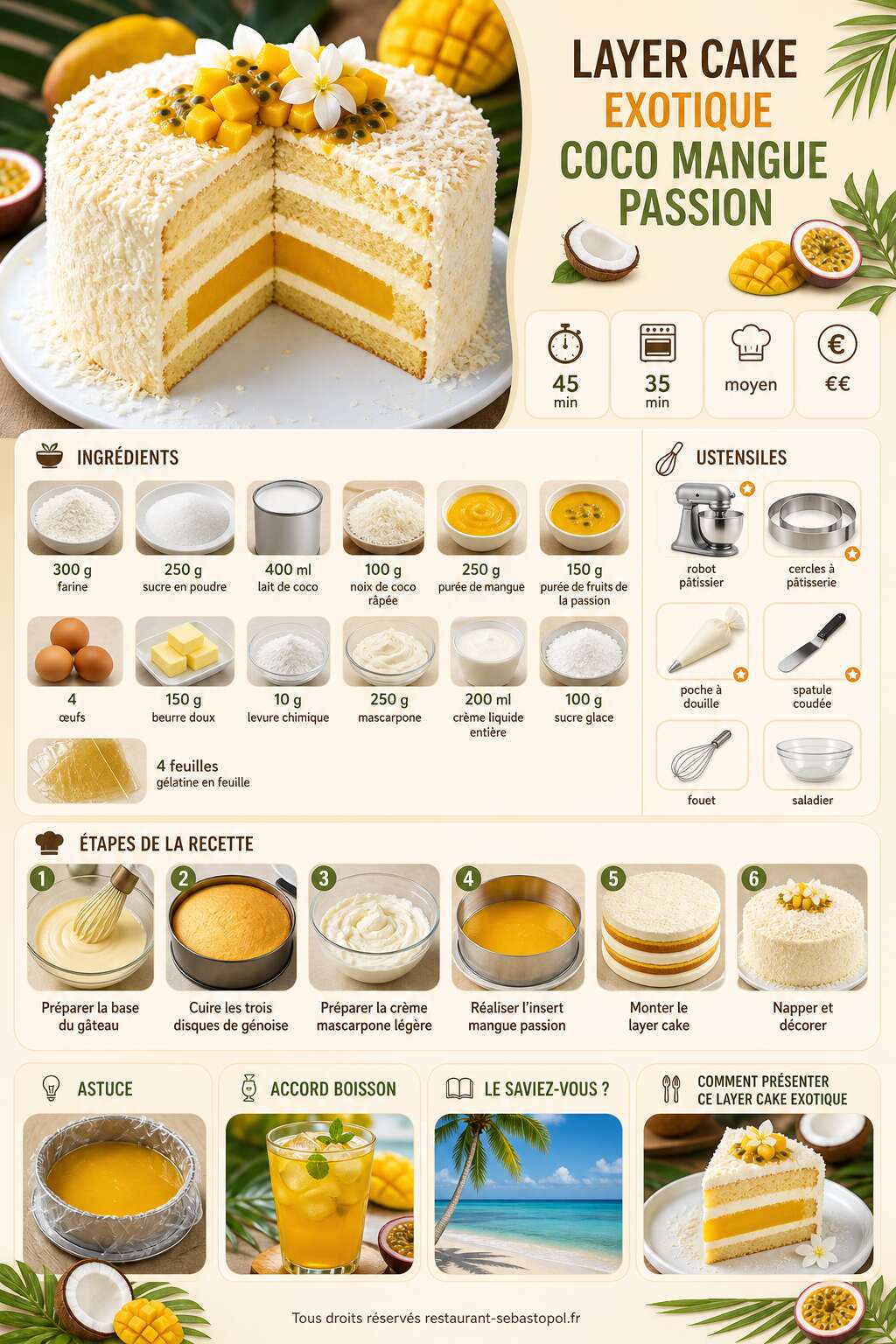 Fiche recette Layer cake exotique coco mangue passion Fiche recette Layer cake exotique coco mangue passion