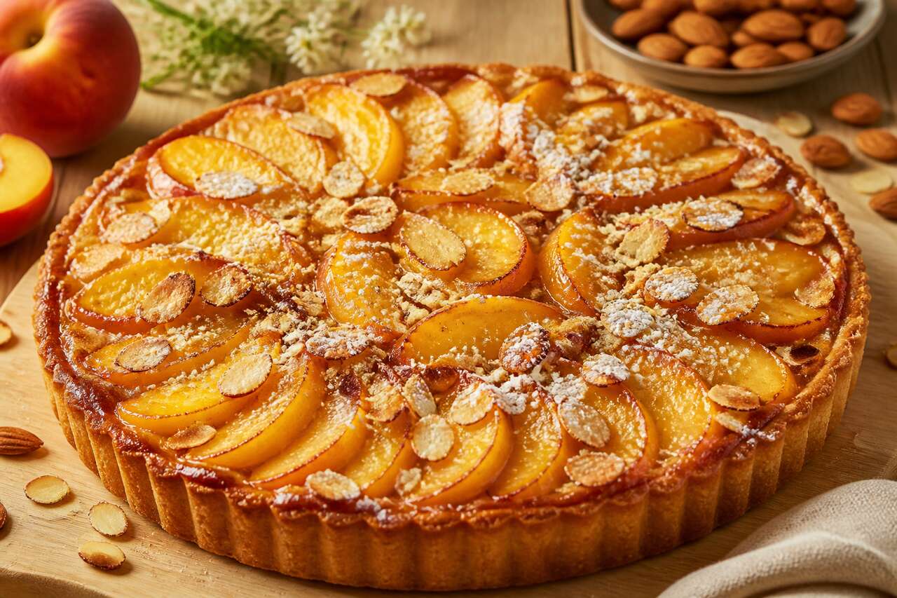 Tarte amandine pêches jaunes succulente