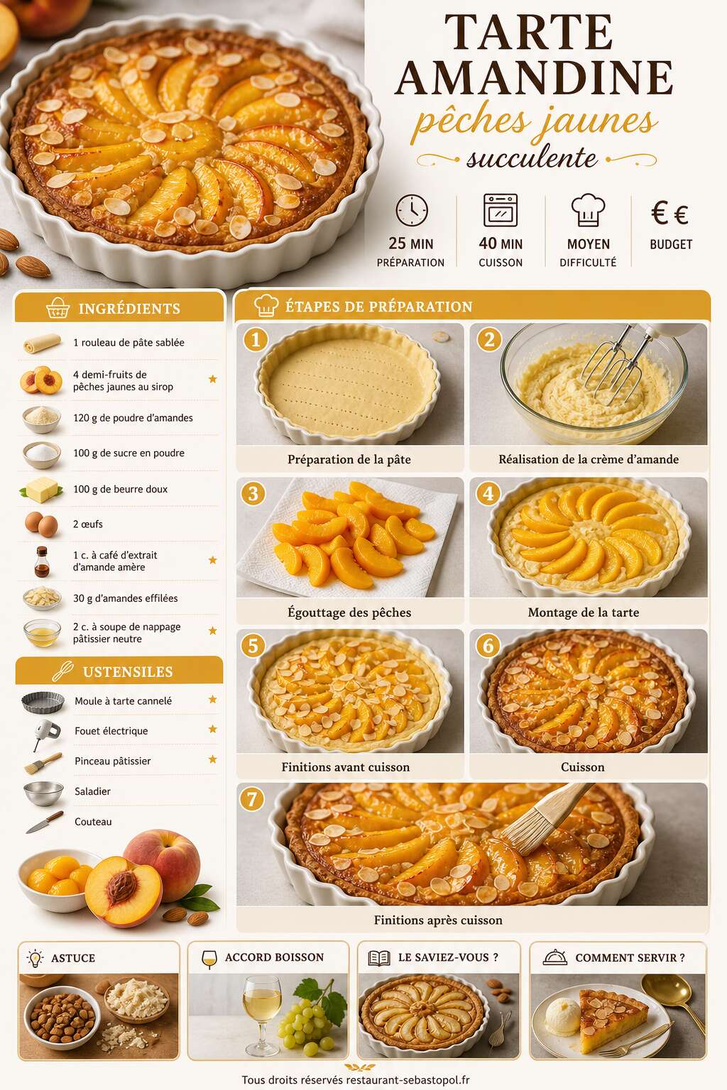 Fiche recette Tarte amandine pêches jaunes succulente Fiche recette Tarte amandine pêches jaunes succulente