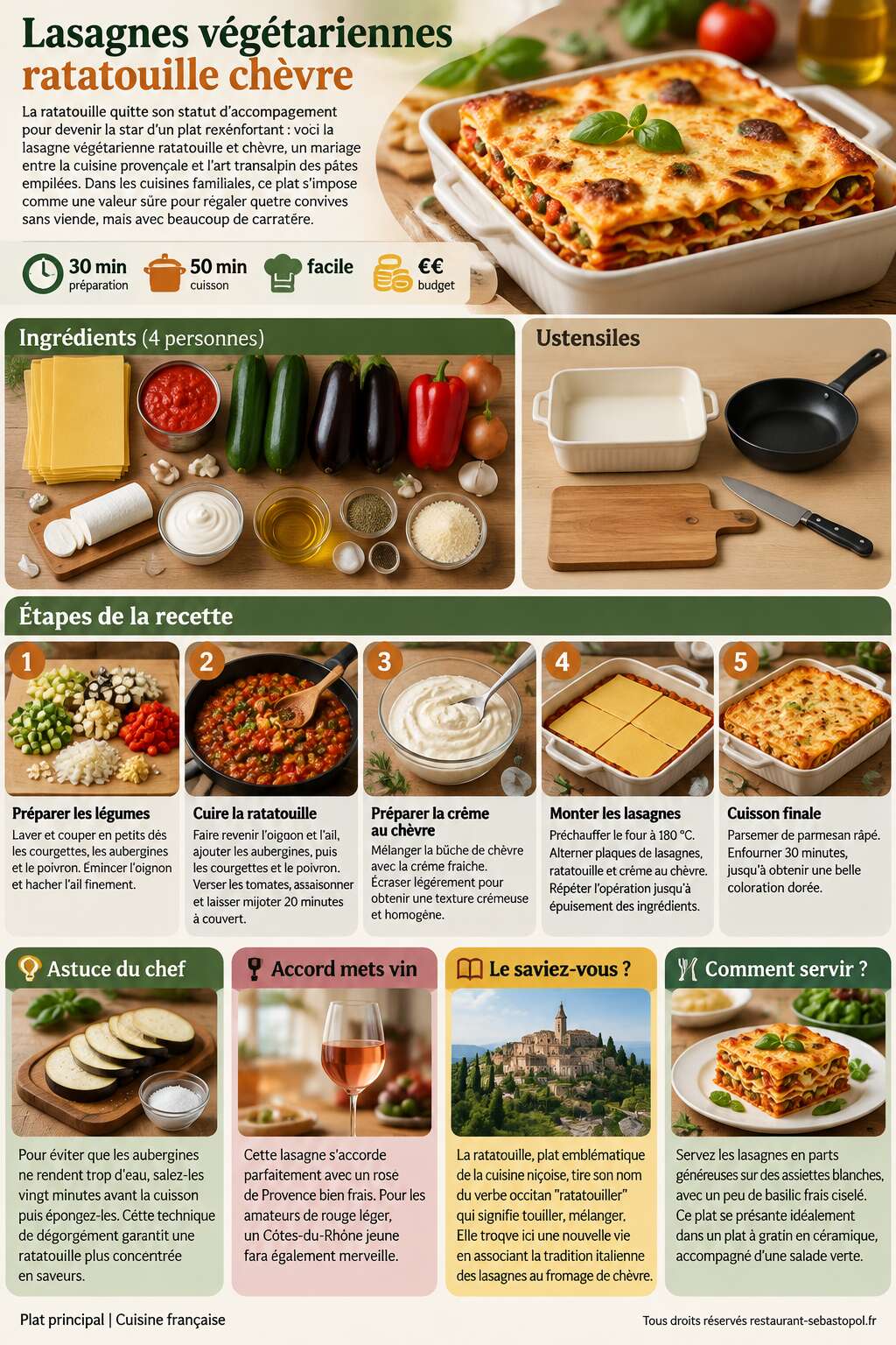 Fiche recette Lasagnes végétariennes ratatouille chèvre Fiche recette Lasagnes végétariennes ratatouille chèvre