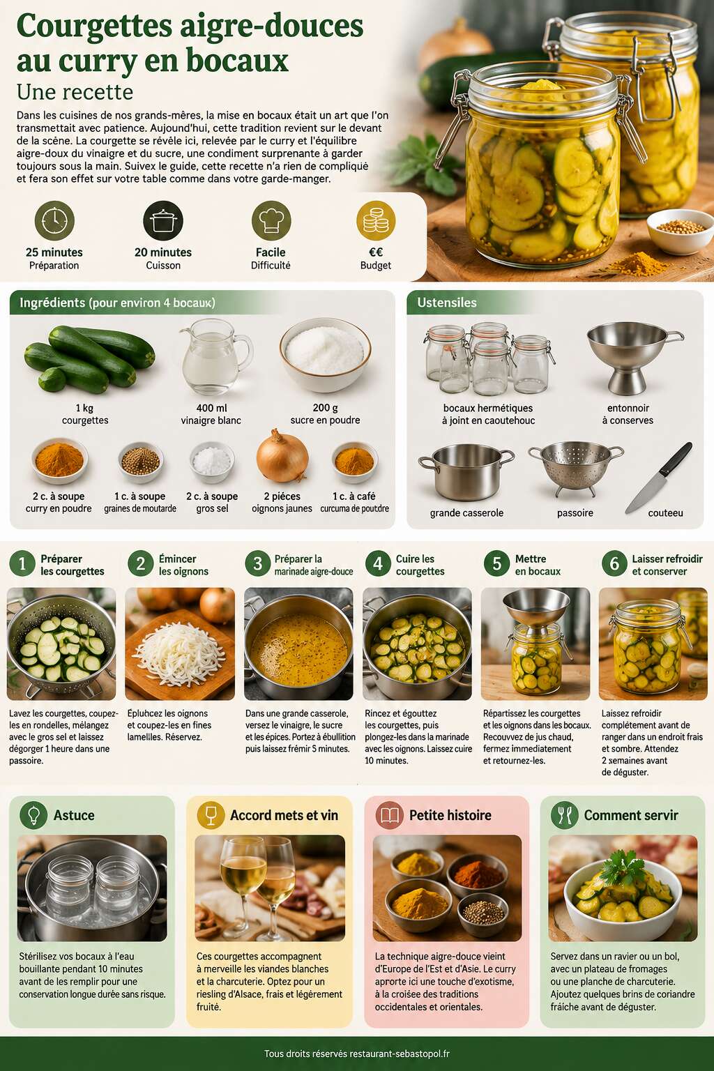 Fiche recette Courgettes aigre-douces au curry en bocaux : une recette Fiche recette Courgettes aigre-douces au curry en bocaux : une recette