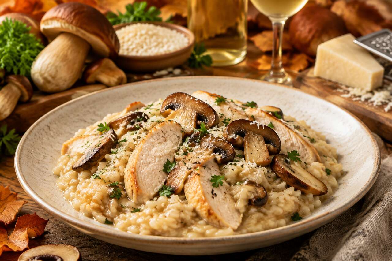 Risotto cèpes poulet : automne en cuisine