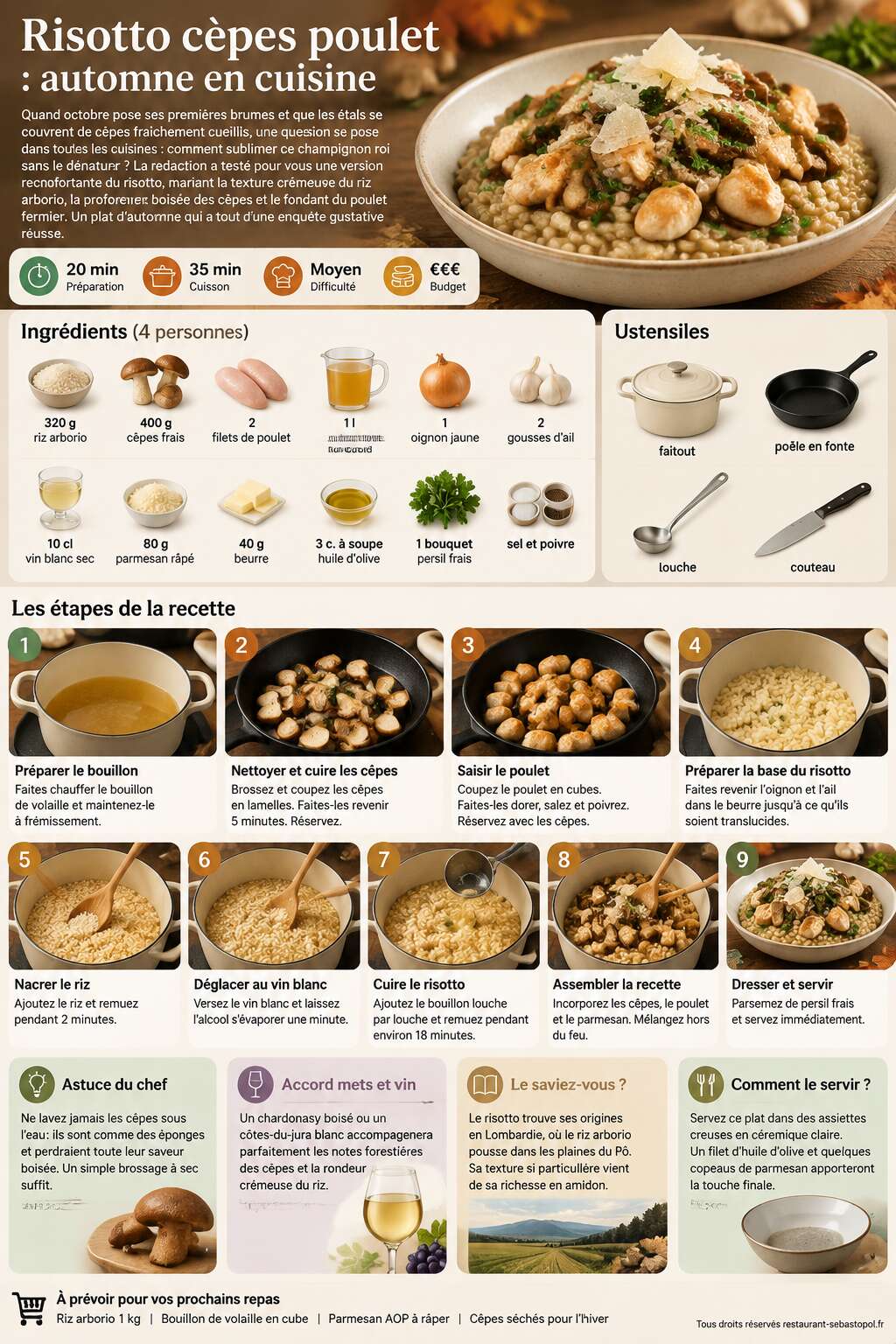 Fiche recette Risotto c&egrave;pes poulet : automne en cuisine
