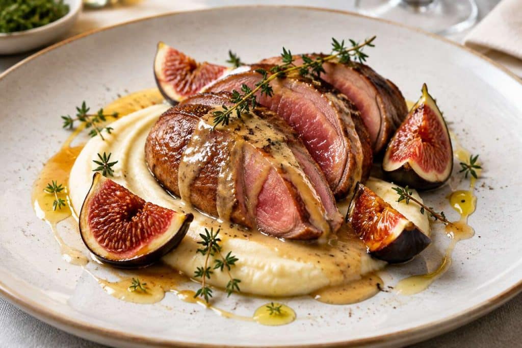 Filet de pigeon crème céleri figues : raffinement assuré