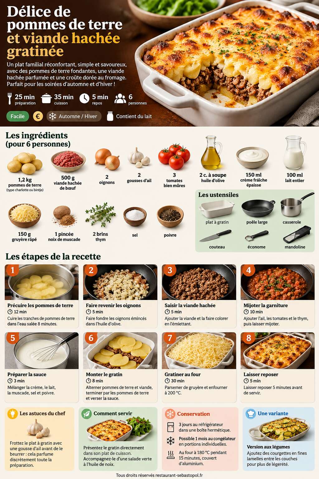 Fiche recette Délice de pommes de terre et viande hachée gratinée Fiche recette Délice de pommes de terre et viande hachée gratinée
