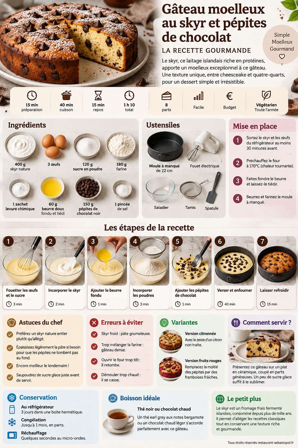 Fiche recette Gâteau moelleux au skyr et pépites de chocolat : la recette gourmande Fiche recette Gâteau moelleux au skyr et pépites de chocolat : la recette gourmande