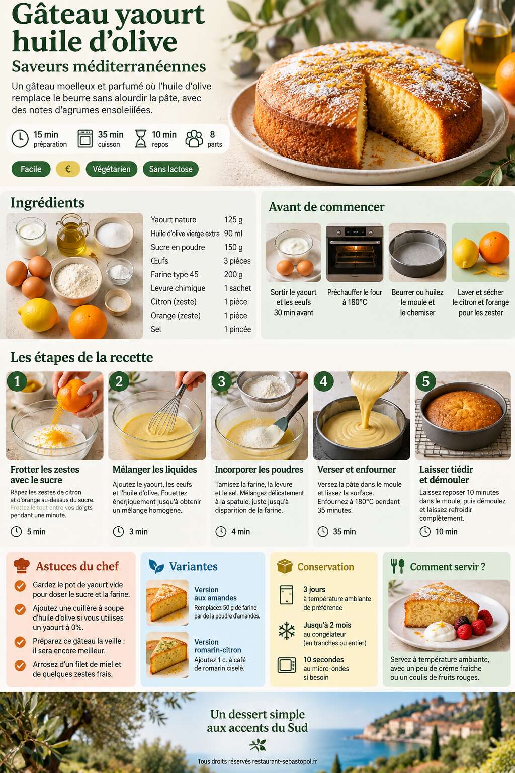 Fiche recette Gâteau yaourt huile d'olive : saveurs méditerranéennes Fiche recette Gâteau yaourt huile d'olive : saveurs méditerranéennes