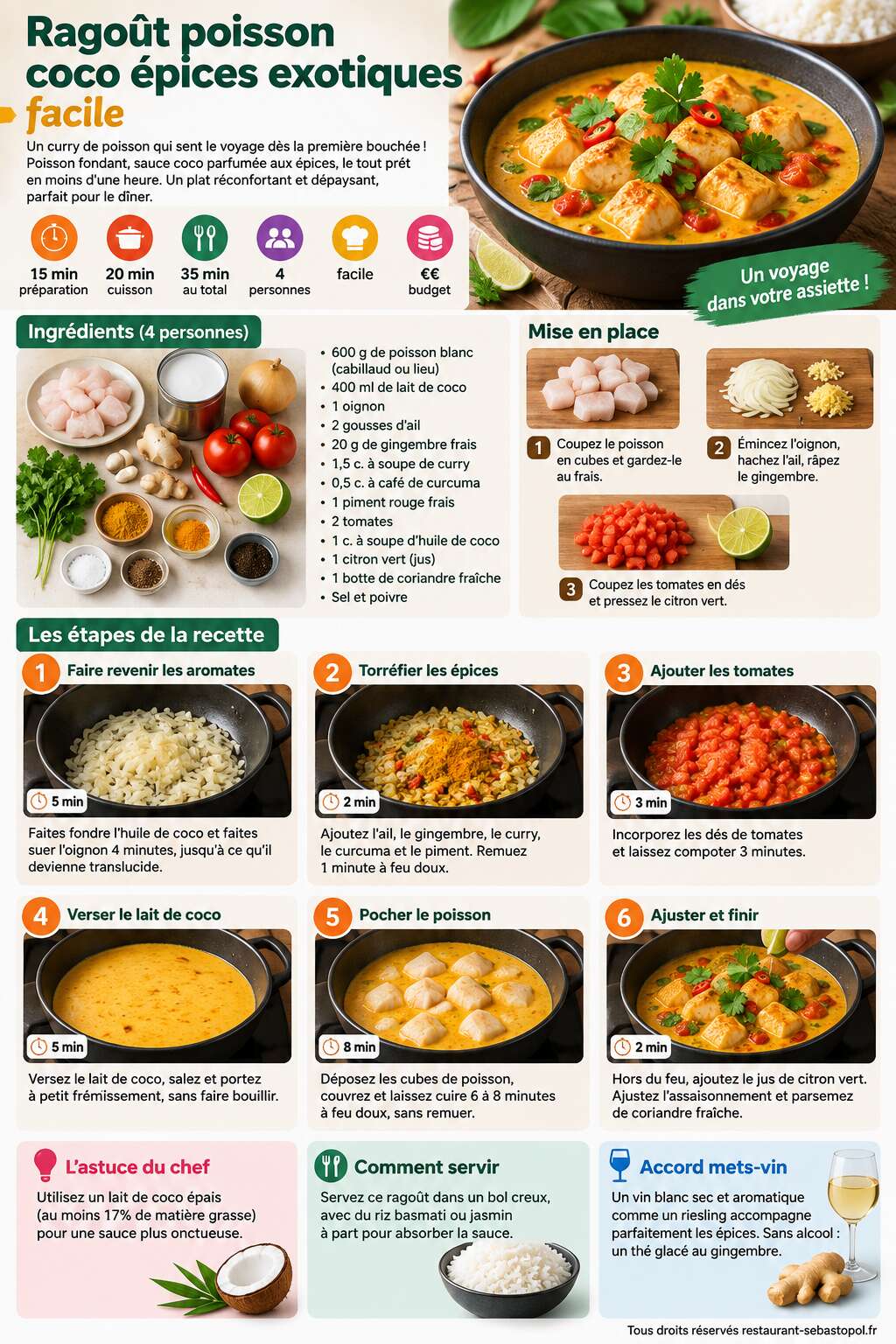 Fiche recette Ragoût poisson coco épices exotique facile Fiche recette Ragoût poisson coco épices exotique facile