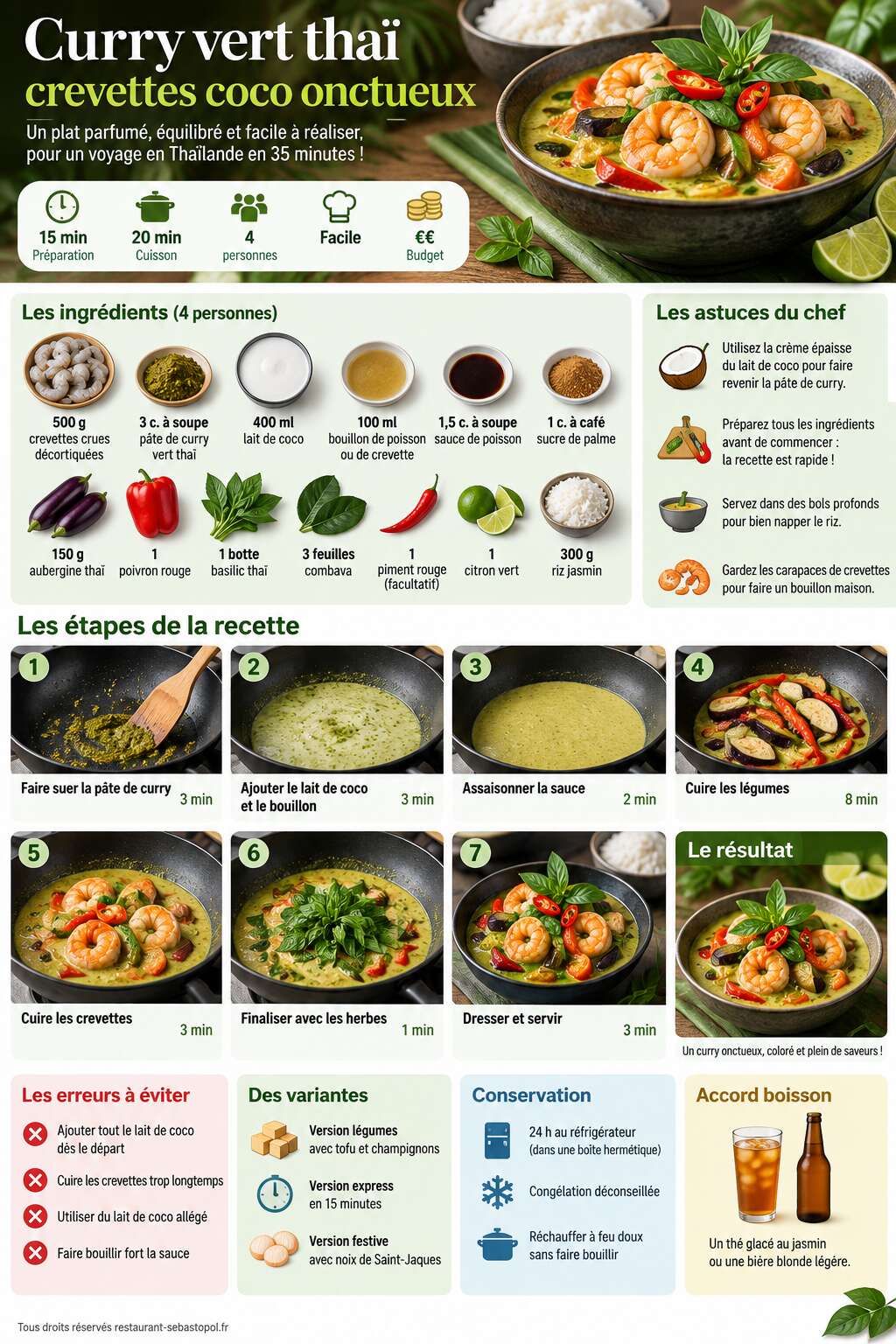 Fiche recette Curry vert thaï crevettes coco onctueux Fiche recette Curry vert thaï crevettes coco onctueux