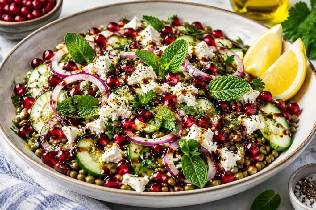Salade de lentilles à la feta et grenade : fraîche et savoureuse
