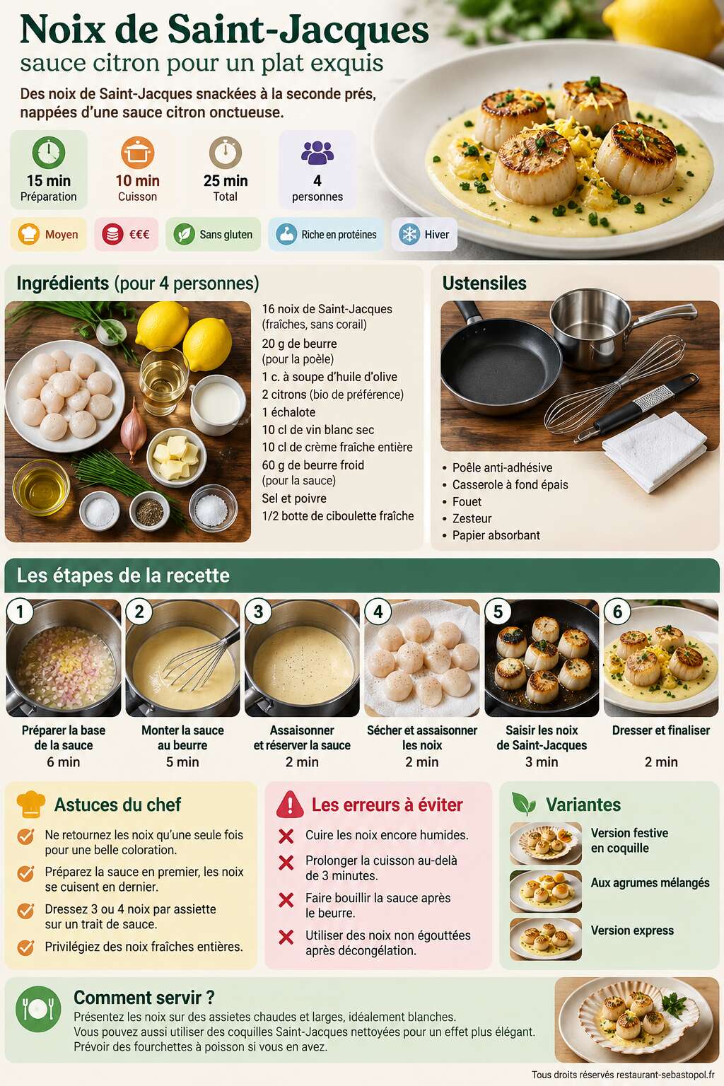 Fiche recette Noix Saint-Jacques sauce citron pour un plat exquis Fiche recette Noix Saint-Jacques sauce citron pour un plat exquis