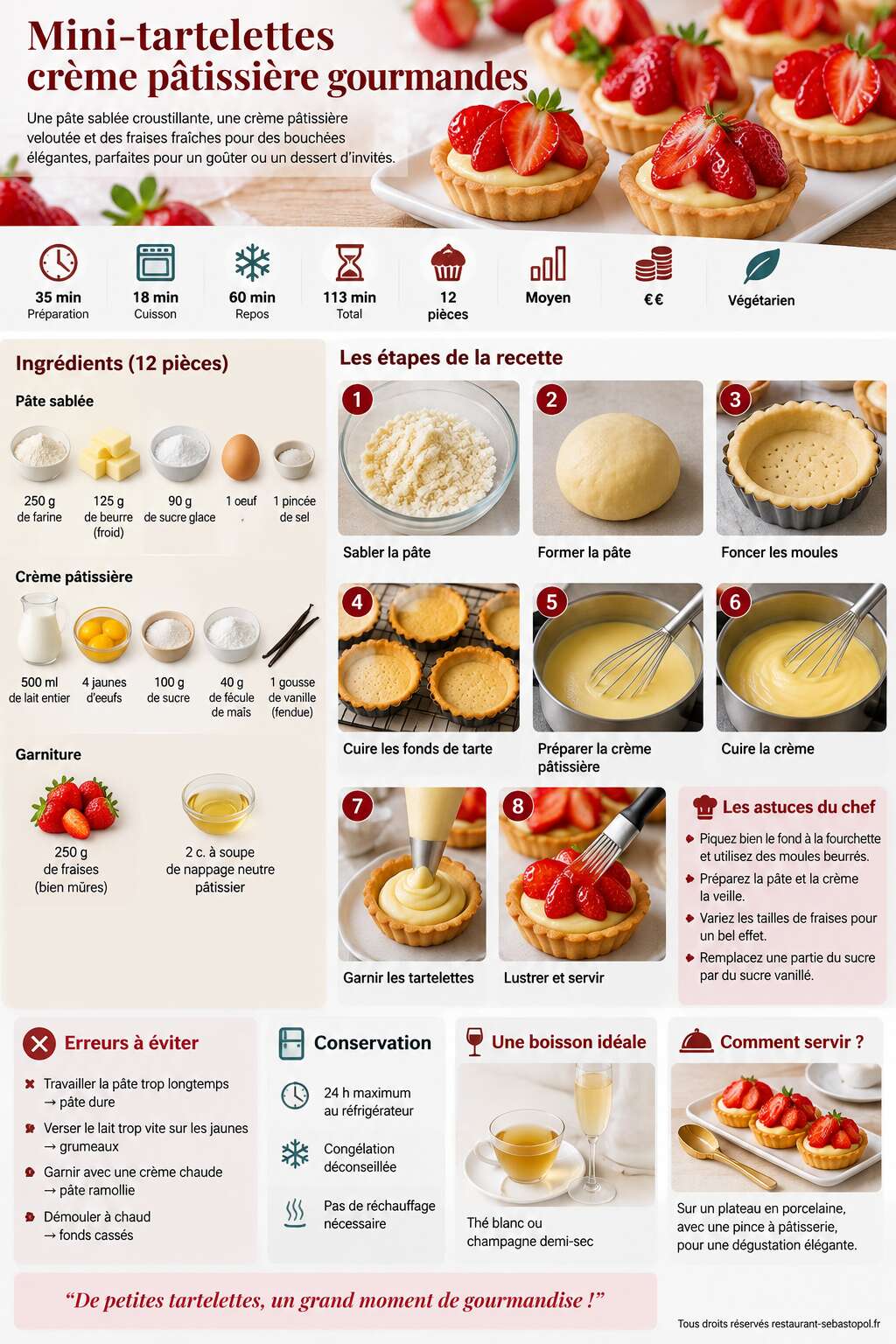 Fiche recette Mini-tartelettes crème pâtissière gourmandes Fiche recette Mini-tartelettes crème pâtissière gourmandes