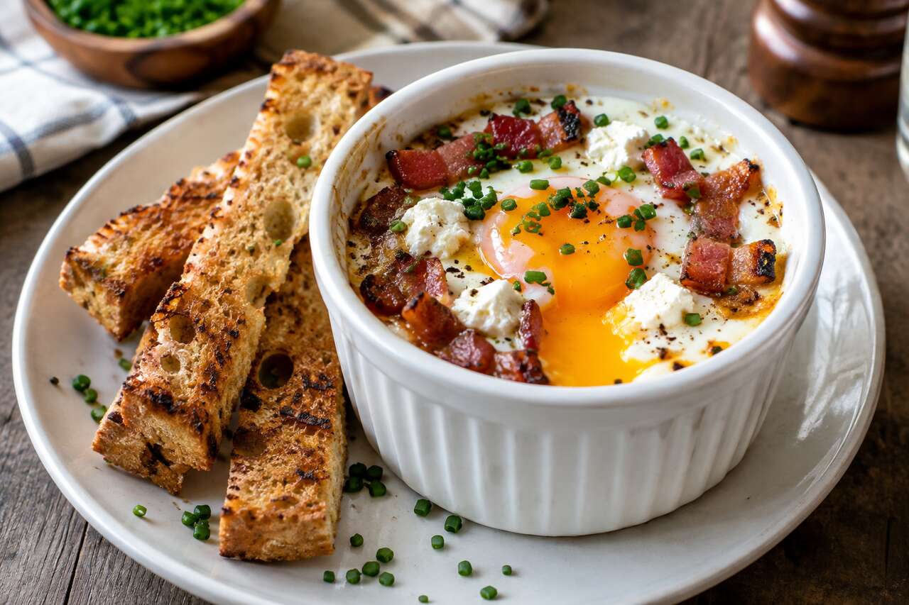 Œuf cocotte chèvre et lardons : facile et délicieux