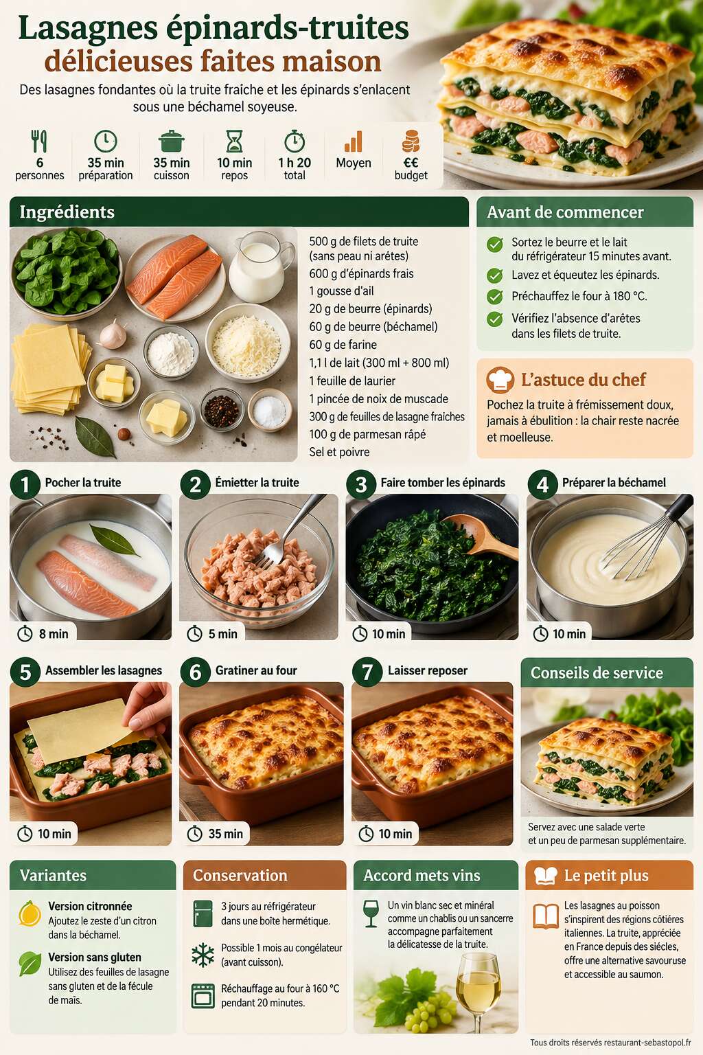Fiche recette Lasagnes épinards-truites délicieuses faites maison Fiche recette Lasagnes épinards-truites délicieuses faites maison