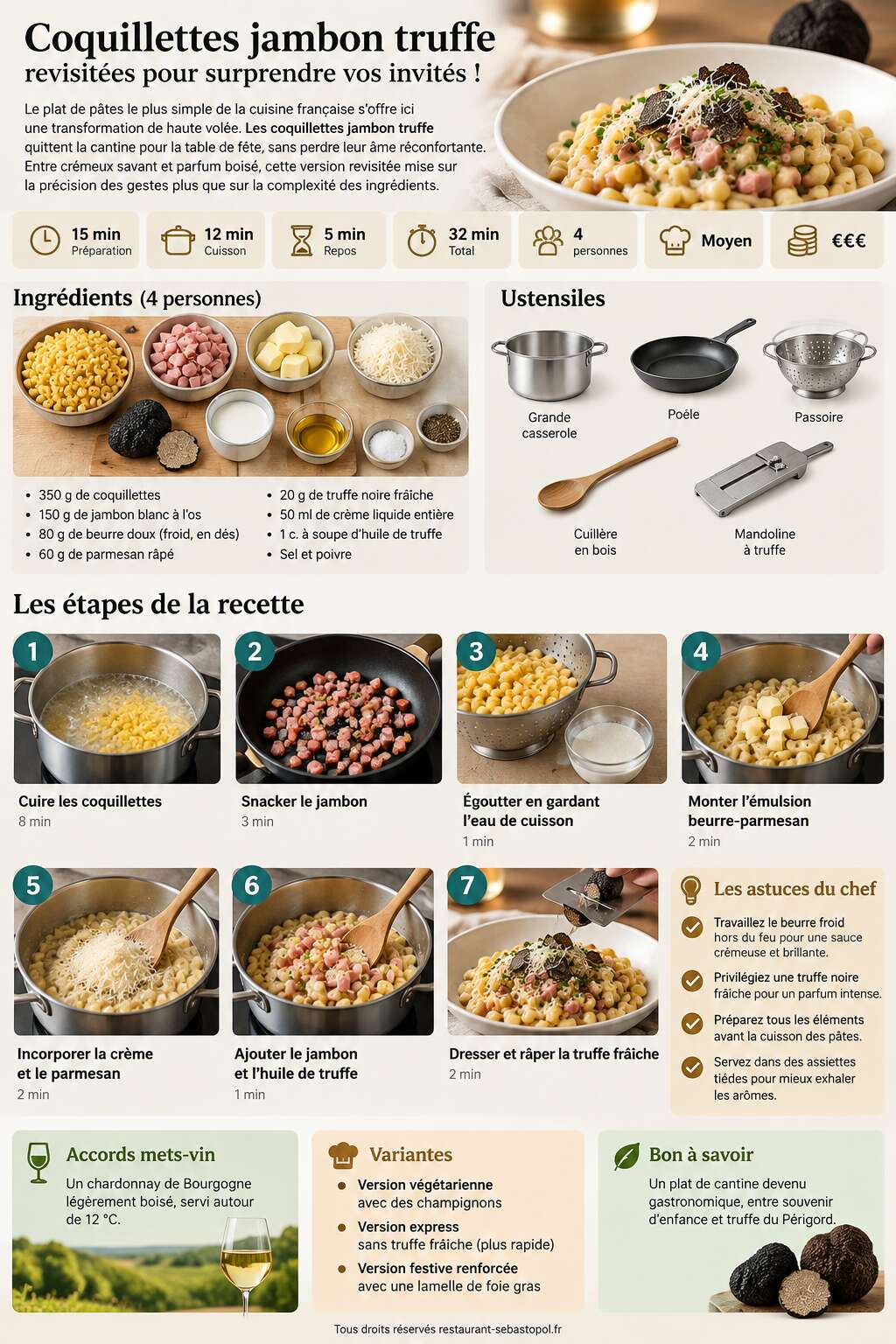 Fiche recette Coquillettes jambon truffe revisitées pour surprendre vos invités ! Fiche recette Coquillettes jambon truffe revisitées pour surprendre vos invités !