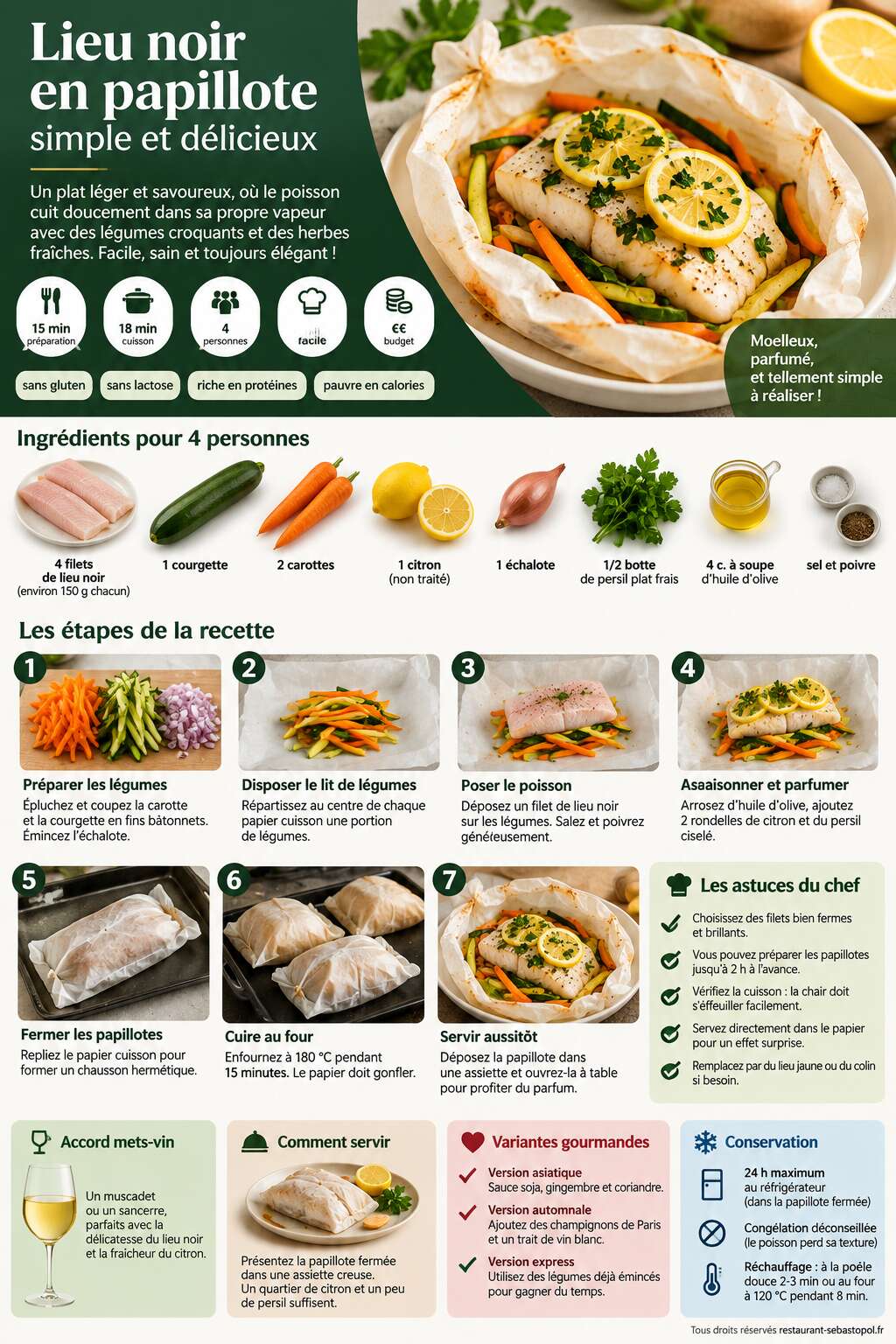 Fiche recette Lieu noir en papillote simple et délicieux Fiche recette Lieu noir en papillote simple et délicieux