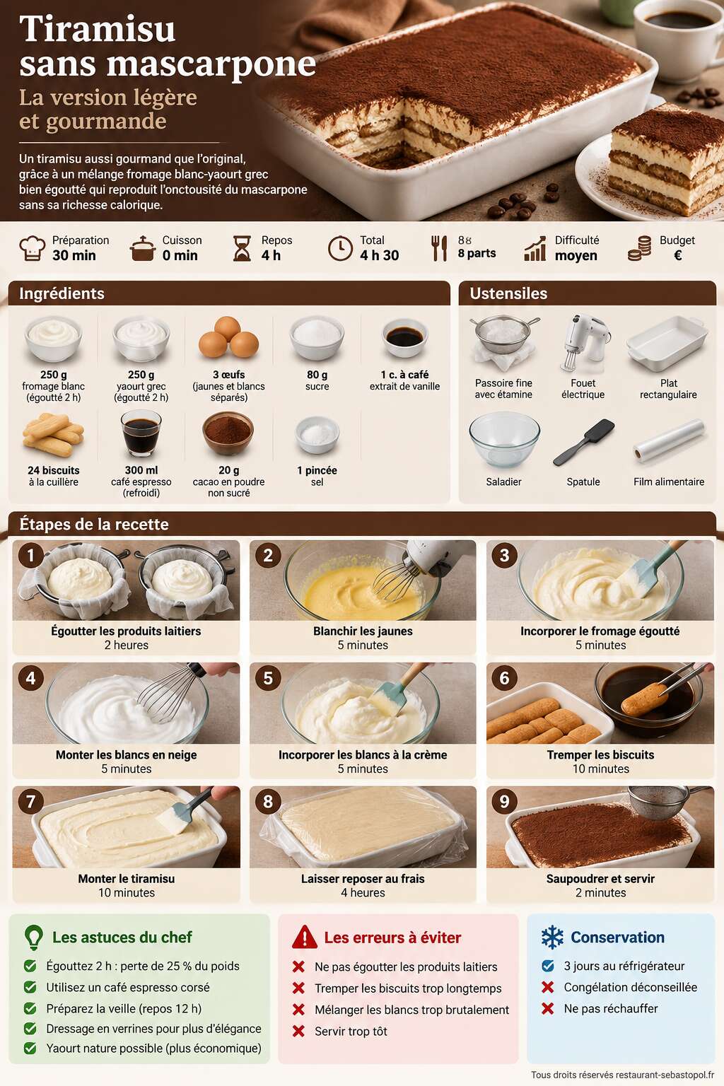 Fiche recette Tiramisu sans mascarpone : la version l&eacute;g&egrave;re et gourmande