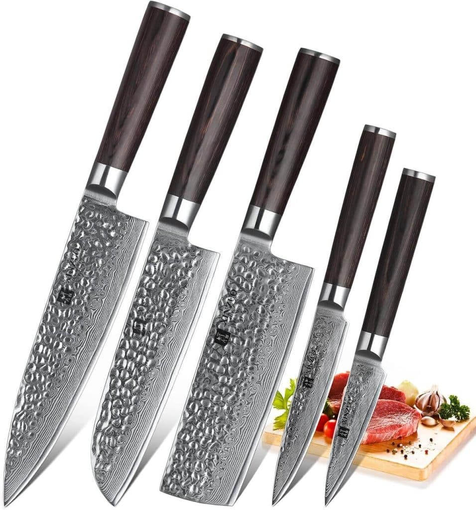 Test XINZUO : couteaux de cuisine damas finition martelée